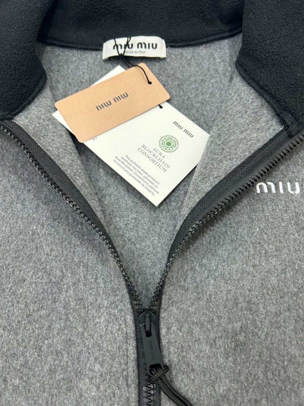 MIU MIU Women's Logo Embroidered Stand Collar Zipper Jacket - Picture 7 of 8